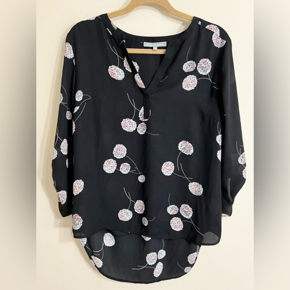 BLACK RAINN Black Floral V Neck‎ Blouse 3/4 Sleeves Semi Sheer Dark Feminine L - Picture 5 of 16